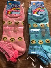 新品♥可愛い靴下 スニーカーソックス 2色 水色ピンク ニコちゃん ポンポン