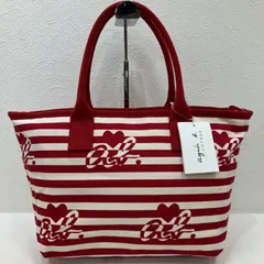 5217　agns b. VOYAGE　アニエスベーボヤージュ　トートバッグ　 ストライプ　ボーダー　ロゴ　ハート　赤系　キャンバス　 タグ付き　レディース