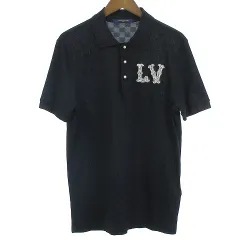 LOUIS VUITTON ブラックポロシャツ 新品未使用 LOUIS VUITTON ルイヴィトン 19SS LVサークルワンポイントロゴ刺