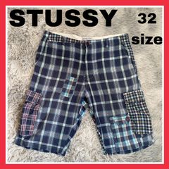 STUSSY チェック　ショーツ　メンズ　32 サイズ　Lサイズ　カーゴパンツ　短パン　ショートパンツ　ハーフパンツ
