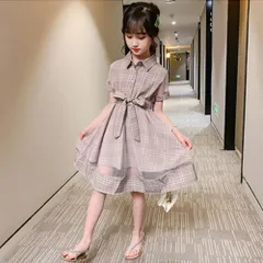 ☆ ピンクベージュ ☆ 110cm ☆ ワンピース 女の子 フォーマル ワンピース 女の子 フォーマル 半袖 フォーマルワンピース フォーマルワンピ ワンピ 子供服 子ども服 Aラインスカート チュール Aライン スカート チェック柄 キッズ