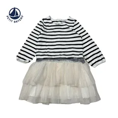 1183◯ プチバトー　チュールワンピース　ボーダー　86