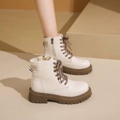 【新品】レトロガーリー♡レースアップショートブーツ　G0460　レディース ショート ブーツ 厚底 ガーリー レトロ 可愛い おしゃれ 白 22.5 23 23.5 24 24.5 25