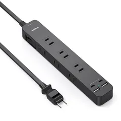 Addtam 延長コード 2m 電源タップ USB充電付電源タップ 6個AC口 2個USBポート 2Type-Cポート 一括スイッチ付き たこあしコンセント テーブルタップ 電源コード 雷ガードOAタップ 壁掛け/卓上に BLACK 1