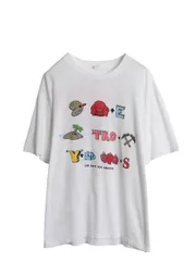 【お得なクーポン配布中!】 80s USA製 企業物 アート イラスト プリント Tシャツ XL 小さめ メンズ L 程 古着 ヴィンテージ グラフィック シングルステッチ 当時物 白