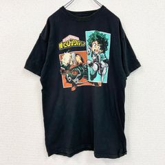 古着 used　半袖アニメプリントTシャツ　僕のヒーローアカデミア　クルーネック　レトロデザイン　黒　ブラック　Lサイズ