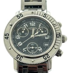 稼働品 エルメス HERMES クリッパー ダイバー CL2.310 腕時計 SS クォーツ ブラック レディース ♯1073012244