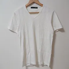 (^w^)b MOSSIMO モッシモ 半袖 Vネック リブTシャツ シャドーストライプ シンプル シンプルカジュアル 大人カジュアル お兄系 キレイめ フィット スリム お洒落 ホワイト メンズ サイズL