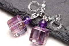 キューブ アメジスト ノンホールピアス 当店オリジナルデザイン パワーストーン 天然石 _A1139