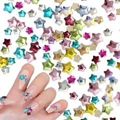 【在庫処分】Maiitmor ネイルストーン 星 約100個セット 4mm 立体 星 6mm 3D ネイルパーツ ストーン 可愛い キラキラ ガラスストーン ネイルアート ジュエリーパーツ ハンドメイド デコパーツ (マルチカラー A)