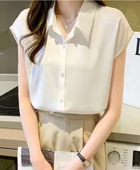 ブラウス レディース シャツ フレンチスリーブ シフォン シャツブラウス とろみ トップス 無地 夏服 ふんわり ゆったり カジュアル