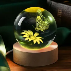新品 IFOLAINA クリスタル ボール 蝶 誕生日プレゼント 3D 蝶とお花 水晶玉 木製土台付き 寝室 LEDライト ベッドサイドランプ 間接照明 男性 女性 母親 妻 彼女 オシャレ プレゼント 癒しグッズ 雰囲気作り 飾り 友達 引っ越し 卒業祝い