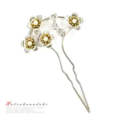 髪飾り 卒業式 入学式 結婚式 ドレス パーティー 花 サクラ 桜 シルバー ゴールド 白 ラインストーン パール キラキラ かんざし No.10-1029