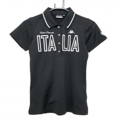 ★SALE価格★【美品】カッパ 半袖ポロシャツ 黒×白 ロゴワッペン 襟ライン ワッペン毛羽立ち少 レディース S ゴルフウェア Kappa