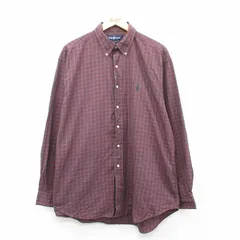 XL/古着 ラルフローレン 長袖 ブランド シャツ メンズ 90s ワンポイントロゴ 大きいサイズ ロング丈 コットン ボタンダウン エンジ他 チェ
