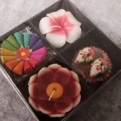 【新品未使用】タイ　お土産　お香　お香たてゾウ　花のキャンドル　ロウソク　カラフル　4点セット