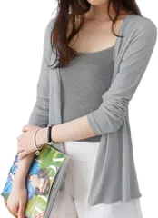 FLYUTH カーディガン レディース 薄手 サマーニット 冷房対策 トップス カジュアル XL( グレー,  XL Regular)