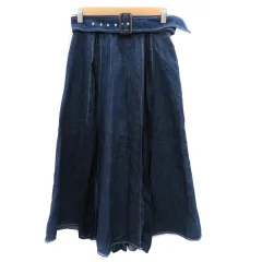 ナイスクラップ NICE CLAUP フレアスカート デニムスカート ロング丈 ウエストベルト付き シフォン 無地 F インディゴ /YK7