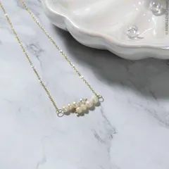 淡水パールバーロング バーシルエット アズキチェーン ネックレス BOX付き発送