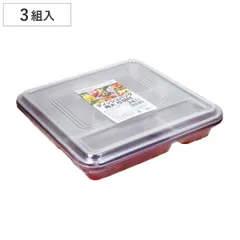 使い捨て容器 FL ディッシュパック 仕切付き 角大 3組入 （ 使い捨て プラスチック容器 蓋透明 パック 仕切り 容器 日本製 弁当箱 角型 正方形 ランチボックス お弁当箱 蓋付き 蓋 ふた ふた付き ）
