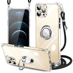 iPhone 12 pro ケース クリア ネック リング付き ショルダー 耐衝撃 対応 アイフォン12 pro スマホケース 肩掛け 斜めかけ 縄掛けケース 透明 TPU ストラップ付き 携帯ケース 薄型 軽量 紐付き 斜めがけ 織りストラップ付き 肩掛 1
