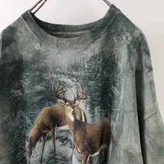 ザマウンテントナカイビッグプリントTシャツ大きめタイダイ染めグリーンUS-XL
