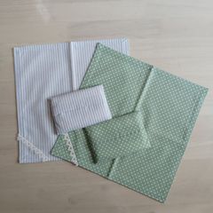 おでかけセット：ハンカチ＆ポケットティッシュカバー 2セット《グリーンドット/ブルーストライプ》ハンドメイド