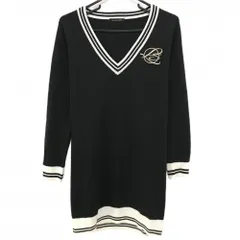 ★SALE価格★リエンダスエルタ ニットワンピース 黒×白 Vネック ワッペン  レディース M ゴルフウェア rienda suelta