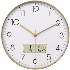 LCD-ゴールド_電波・30CM Nbdeal 掛け時計 電波時計 静音 連続秒針 おしゃれ 日付 曜日表示 直径30cm 壁掛け 時計 北欧 (ゴールド)
