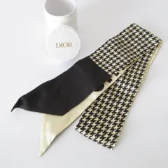 美品 Christian Dior クリスチャンディオール ミッツァ モンテーニュ ハウンドトゥース シルクスカーフ ブラック ベージュ レディース 古着 中古 USED