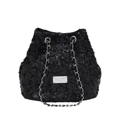 [HARGIO] スパンコールバッグ パーティーバッグ レディース ショルダー トート ショルダーバッグ ハンドバッグ ポシェット 巾着 チェーンバッグ ポーチ 小さめ ミニ おしゃれ かわいい 結婚式 ドレス キラキラバッグ ラメ (ブラック) 