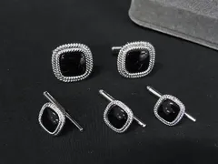 ■美品■ SOCIAL ソシアル カフスボタン カフリンクス スタッドボタン メンズ 4点セット ブラック系×シルバー系 DJ7019