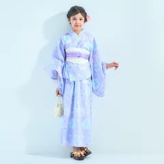 キッズ 子供 2way 浴衣 ワンピース 帯付き 紫 ラベンダー 100〜150cm 10w-6