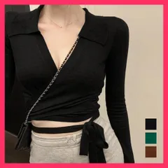 【スタッフおすすめ！】 カシュクールニット 着やせトップス 韓国 ニット カットソー/へそ出しトップス紐/大人きれいめニット レディース Vネック ショート丈ニット おすすめ おしゃれ　かわいい　人気 87YDD-001