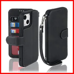 Ｈａｖａｙａ iPhone13ケース iPhone14ケース iphone 14 ケース 米軍MIL規格 軽薄 手帳型 ストラップ 耐衝撃 レンズ保護(アイホン14/いphone14/アイフォン14/あいふぉん14 通用 6.1インチ対応)-ブラック