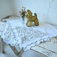 L3705-558 送料込！ 英国ヴィンテージ リネン テーブルクロス ファブリック 花 クロス イギリス