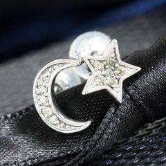 大人気♪ 0.04ct ダイヤモンド K18 wg ムーン スター ピアス 鑑別のサムネイル