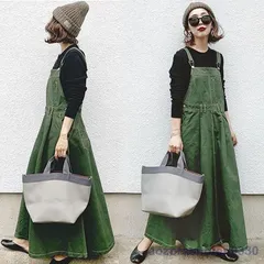 デニム サロペットスカート 大きいサイズ ゆったり 綿 ワンピース Aライン 春秋 ロングワンピース 妊婦服 体型カバー 通勤 オシャレ カジュアル