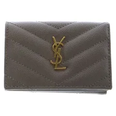 YVES SAINT LAURENT (イヴサンローラン) タイニーウォレット モノグラム グレインド プードルエンボスレザー コンパクト 三つ折り財布 カードケース コインパース モノグラム グレー 647267