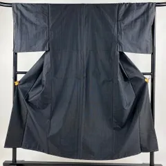 男着物 身丈150cm 裄丈67cm L 袷 アンサンブル 紬地 幾何学模様 紺色 正絹 秀品 【中古】