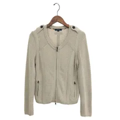 良好 BURBERRY LONDON バーバリーロンドン ノーカラ― ジップアップ ニット ブルゾン サイズ:2  ベージュ  レディース 　241005004799