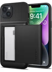 ★Spigen iPhone14 ケース 手帳型 耐衝撃 カード 収納ケース 2重構造 耐衝撃 米軍MIL規格取得 落下防止 IC カード ポケット パスケース スリム・アーマー CS ACS05058 (ブラック)