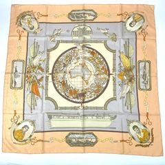 新品同様 HERMES エルメス カレ90 LE GEOGRAPHE 地理学者 シルク100%  ベージュ