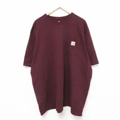 XL/古着 カーハート 半袖 ブランド Tシャツ メンズ 胸ポケット付き 大きいサイズ ロング丈 コットン クルーネック エンジ 25jun18 中古