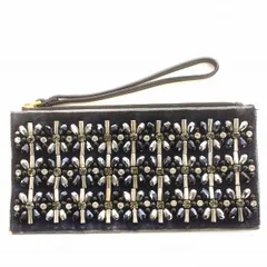 マルニ MARNI ポーチ ベロア レザー切替 ビジュー ラインストーン クラッチバッグ ネイビー 紺 /☆Gのサムネイル