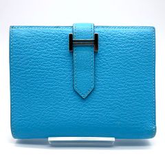 エルメス HERMES  ベアン コンパクト　シルバー金具　D刻印　二つ折り財布  ブルー系