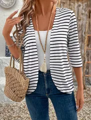 【新品】レディース クロスボーダーストライププリントショートジャケット