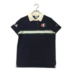 中古 レディース チャンピオンゴルフ Champion 半袖ポロシャツ M 紺 ネイビー ラガーシャツ風
