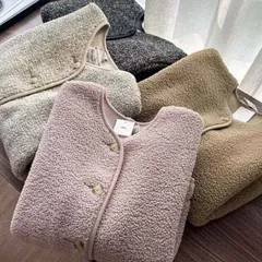 ボアジャケット レディース ボア フリース ジャケット Ｖネック ボアフリース ブルゾン アウター ポケット付き ツイード風 カーディガン 冬 秋 ノーカラー 裏フリース ショート もこもこ カジュアル bp2d871