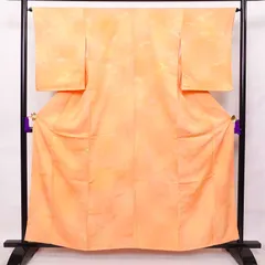 中古 色無地 一つ紋付き 正絹 古典柄 袷仕立て 身丈158.5cm 裄丈65cm 一部しつけ糸付き ぼかし 橙